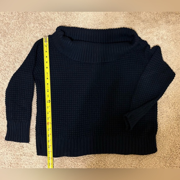 BP. by Nordstrom Partly off the Shoulder Knit-Like Waffle Navy Sweater l Large - Picture 7 of 9